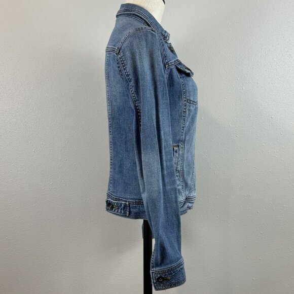 Merona Womens Blue Denim Jean Jacket Button Up Collared Casual 4 Pockets Size XS - Picture 4 of 13